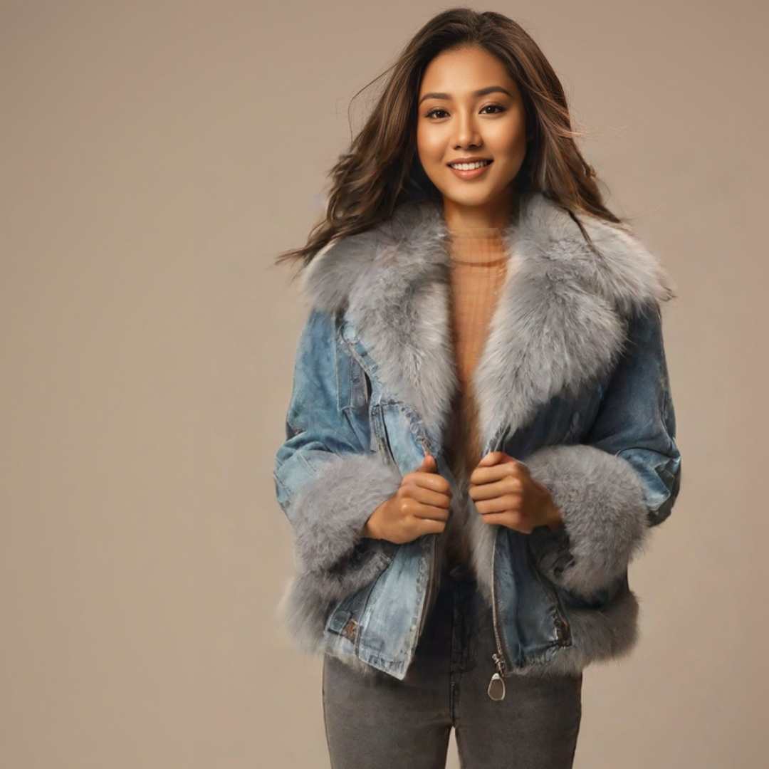 Celeste | Denim motojacket with faux fur