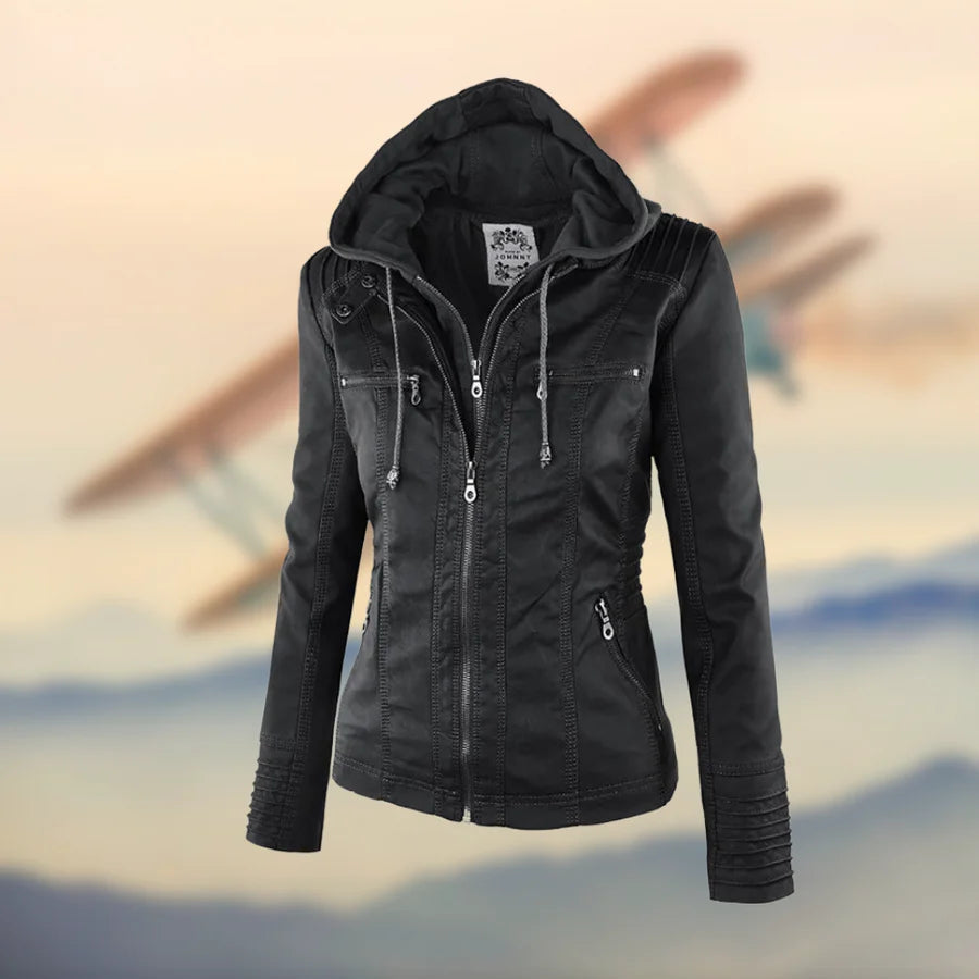 Carolina | Stylish hooded leather jacket