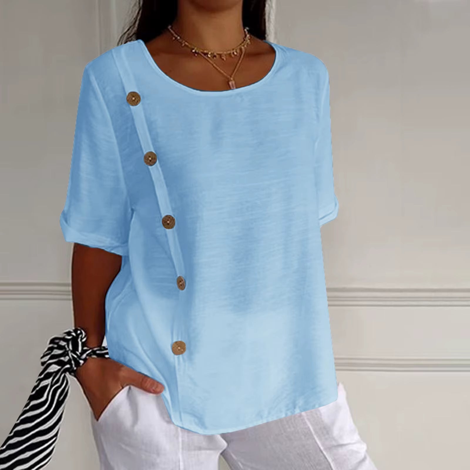 Velma | Linen Blouse with Side Buttons