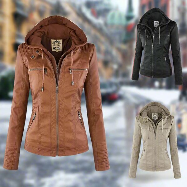 Carolina | Stylish hooded leather jacket