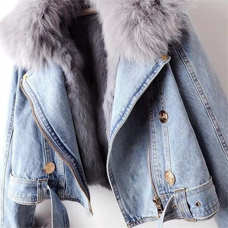 Celeste | Denim motojacket with faux fur