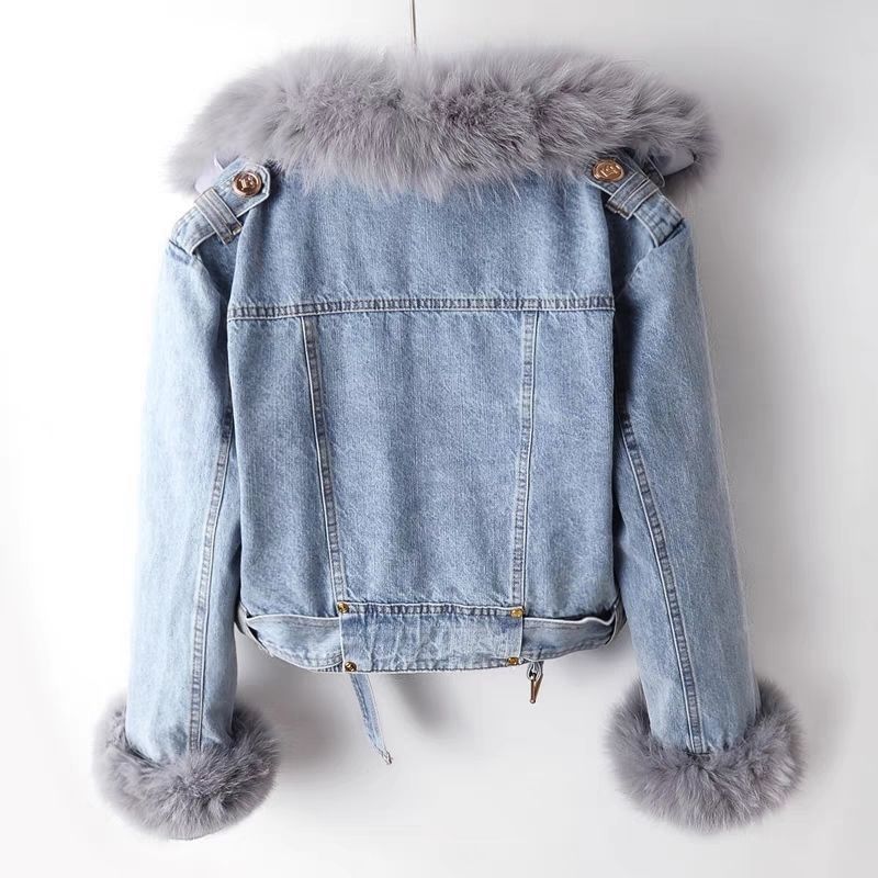 Celeste | Denim motojacket with faux fur