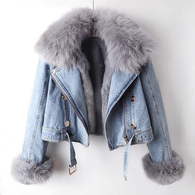 Celeste | Denim motojacket with faux fur