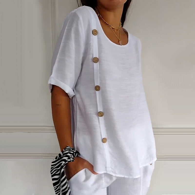 Velma | Linen Blouse with Side Buttons