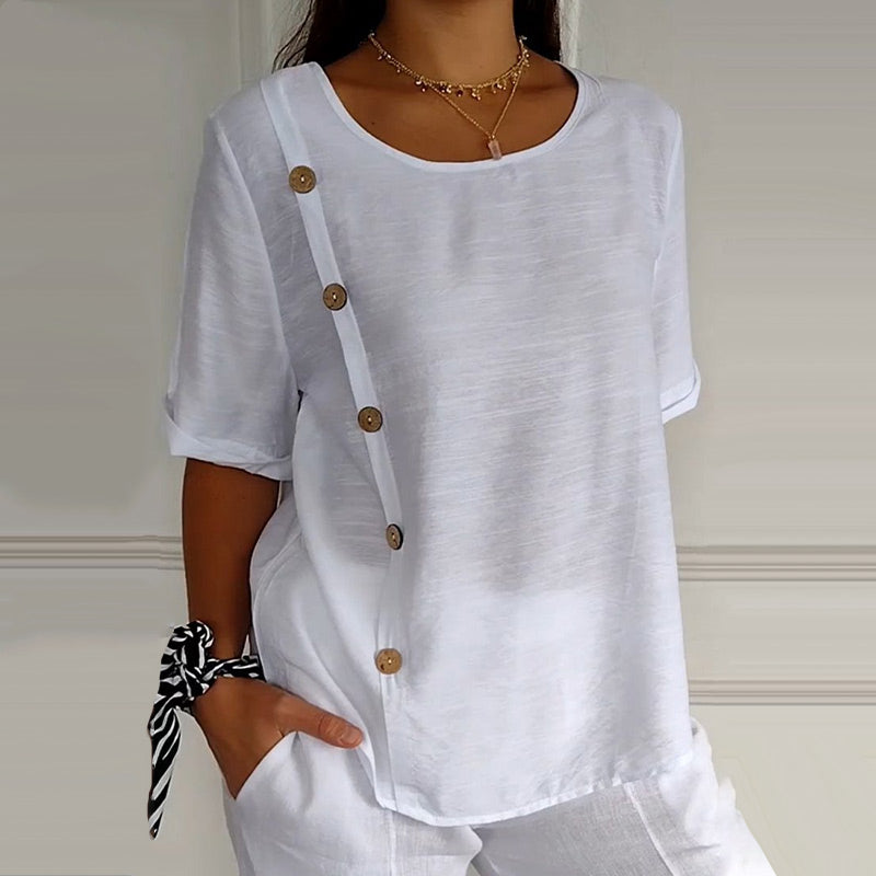 Velma | Linen Blouse with Side Buttons